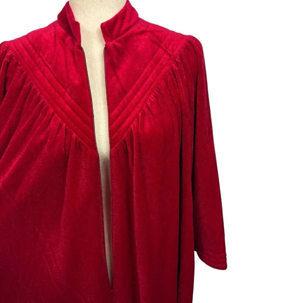 Vtg Heather Collection Robe Size Medium Red Velour 1/2 Zip Pocket Grandmacore - Picture 6 of 8